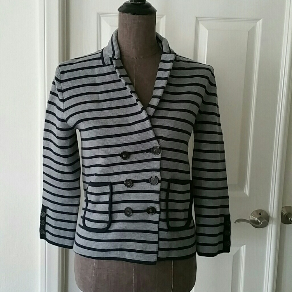 Double Breasted Stripes Cardigan Jacket by Loft